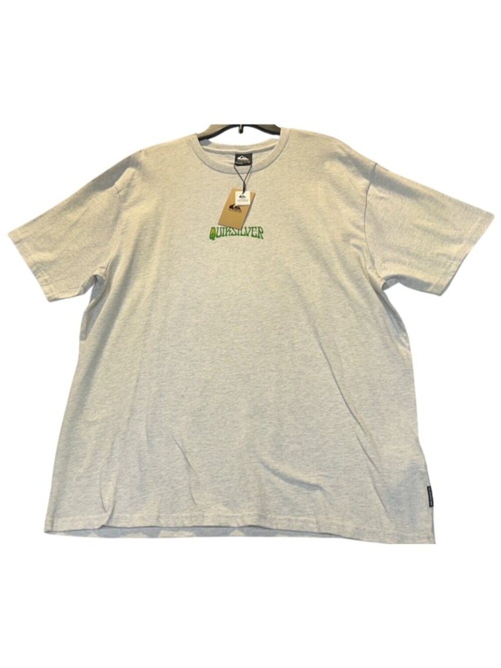 Quiksilver Mens XX-Large Heather Gray T-Shirt With Green Logo Graphic